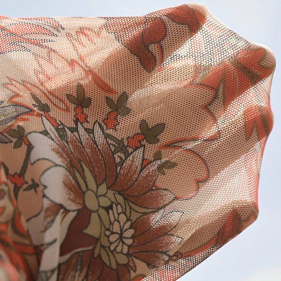 Orange Boho Women's Paisley Print Mesh Long Sleeve Tie Front Asymmetric top - Picture 8 of 8